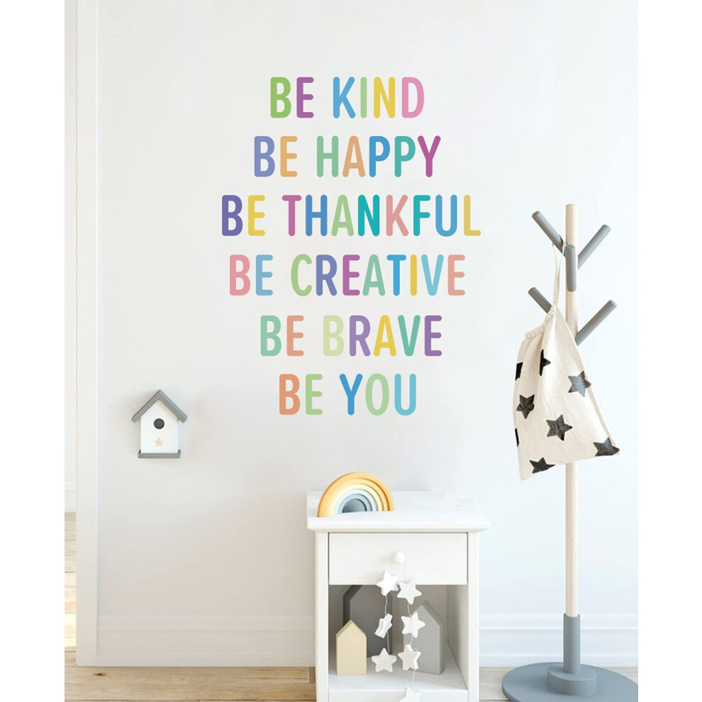 Colorful Inspirational Lettering Quote Wall Decal,Motivational Phrases Wall Stickers-Be Kind, Be Thankful,Positive Quote Word Sticker For Nursery Chi Kairne