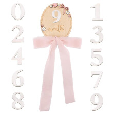 Wooden Baby Monthly Milestone Sign, 0-12 Months Newborn Milestone Cards with 3D Flower Designs and Pink Ribbon, Ideal Photo Prop for Recording Baby M