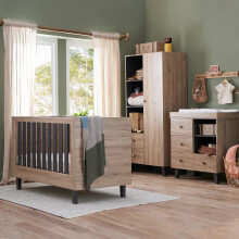 Tutti Bambini Como Nursery Furniture Set (3 Piece) | Convertible Cot Bed, Baby Changing Unit & Baby Wardrobe | Bedroom Furniture Set | Distressed Oak