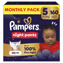 Pampers Night Nappy Pants Size 5, 160 Nappies, 11kg-17kg, Offer Extra Protection All Night Long