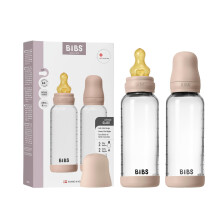 BIBS Baby Glass Bottle 2-Pack 240ml. Anti-Colic. Vented Round Natural Rubber Latex Nipple. Supports Natural Breastfeeding, Complete Set - 240 ml (Pac