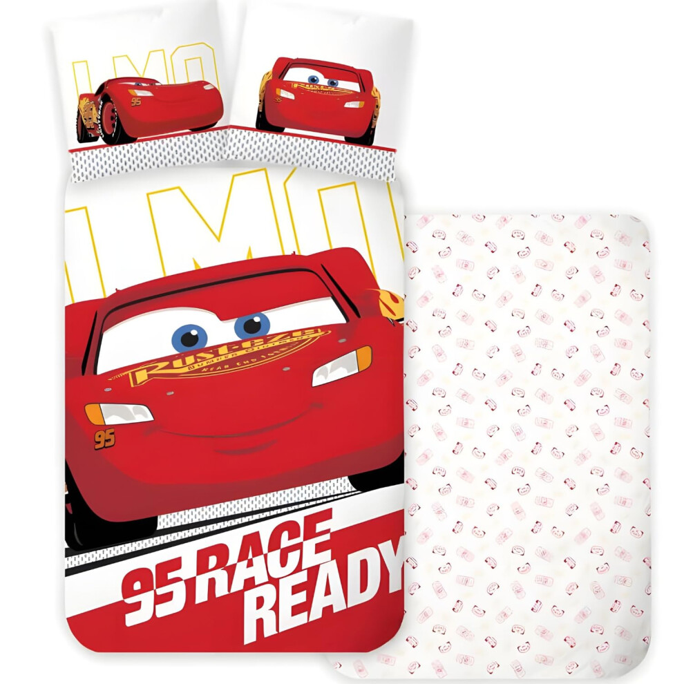 Brandmac Mcqueen Cars Cot Size Bedding Set | Duvet Cover 100X140 Cm & Pillowcase 40X45 Cm, 100% Cotton | Flash Mcqueen Reversible Bedlinen Set For Bo