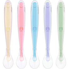 Vicloon Silicone Spoon, 5 Pcs Baby Spoons for Feeding and Infant Weaning, Baby Soft Self Feeding Training Spoons Utensil Easy Grip Toddler Cutlery Ki