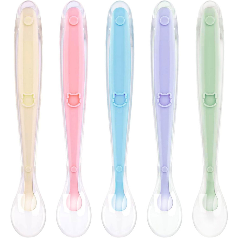 Vicloon Silicone Spoon, 5 Pcs Baby Spoons For Feeding And Infant Weaning, Baby Soft Self Feeding Training Spoons Utensil Easy Grip Toddler Cutlery Ki