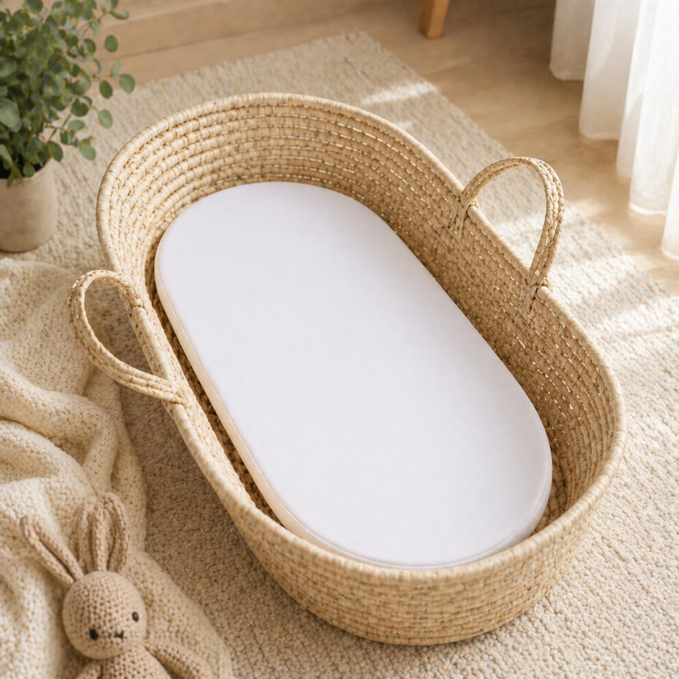 Moses Basket Mattress – Foam Core Baby Mattress With Breathable Cover, Soft & Supportive (66 X 28 X 3 Cm, Standard) White For Your Little One