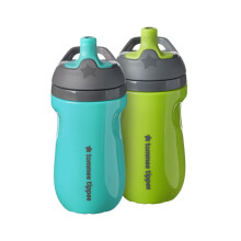 Tommee Tippee Insulated Sportee Bottle, 260ml, for Toddlers 12m+, 2 Pack, Green and Teal, Non-Spill Water Bottle with Bite-Proof Spout and Two-Piece