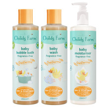 Childs Farm | Baby OatDerma Regime Bundle | OatDerma Baby Moisturiser, Wash & Bedtime Bubbles 250ml | Suitable for Newborns with Dry, Itchy & Eczema-