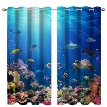 goodbath Blackout Curtains for Bedroom, Underwater Ocean Sea Life Animal Tropical Fish Eyelet Curtains for Kids Living Room Nursery, 2 Panels, 46" x