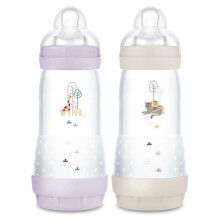 MAM Easy Start Anti-Colic Baby Bottle, 4+ Months, Fast Flow (2 x 320 ml) Lilac + Sand - Bottle to Reduce Colic and Baby Discomfort - Baby Bottle Suit