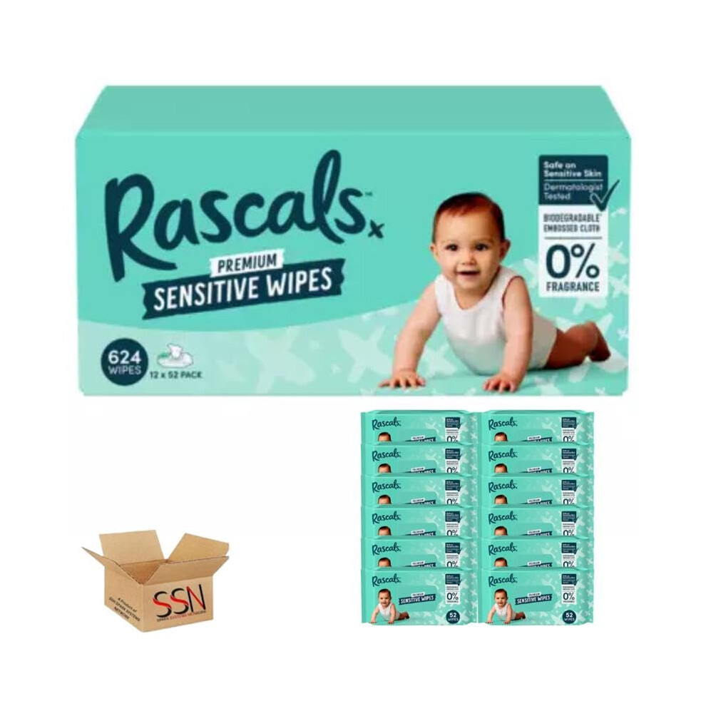 Ssn Spark Systems Network Rascals Premium Sensitive Wipes, Biodegradable | 12 X 52 (624) Baby Wipes