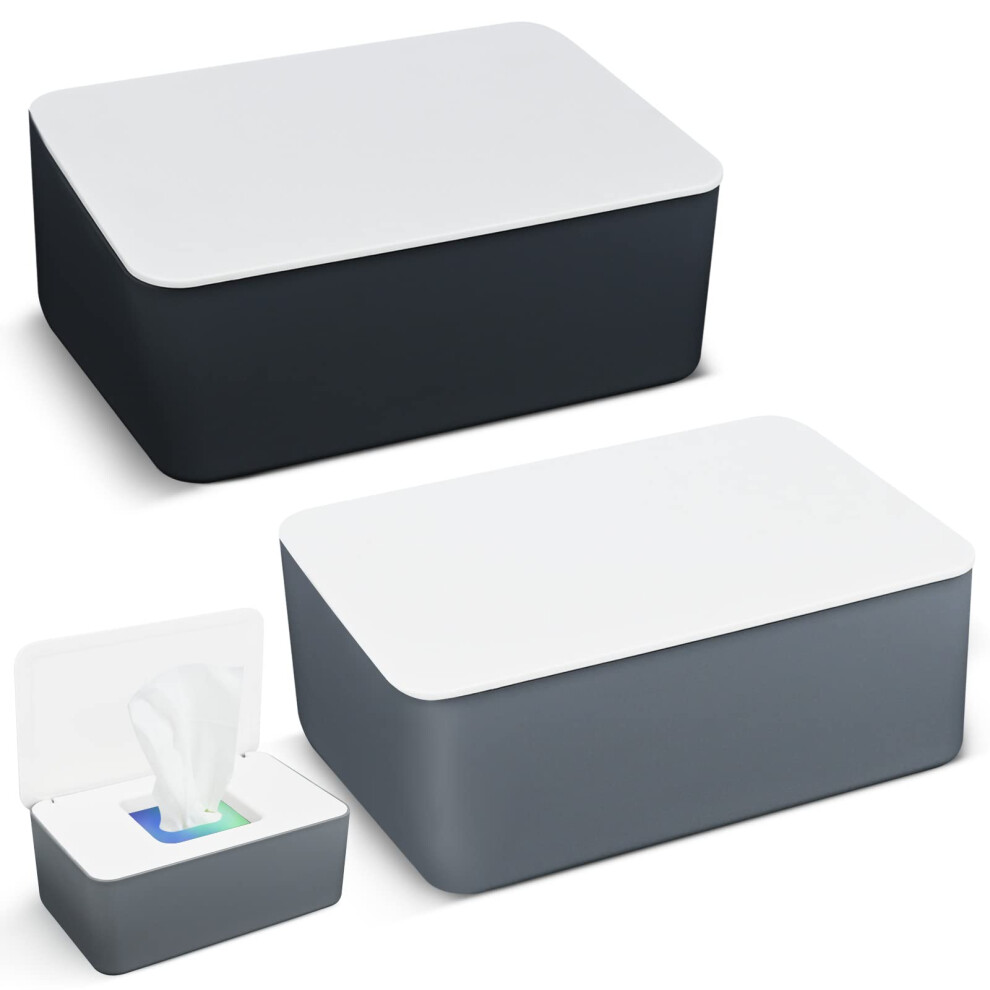 2 Pcs Wet Wipes Dispenser Box, Wet Wipes Storage Box With Lid Tissue Box Holder Rectangular, Baby Nappy Wipes Case For Toilet, Bathroom Yicaam