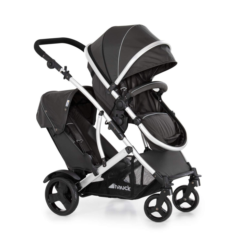 Duett 2, - Baby & Toddler Tandem Pushchair With Raincover, Carrycot Convertible To Reversible Seat From Birth Up To 15 Kg & Second Seat F Black Hauck