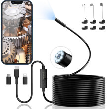 Endoscope Inspection Camera,1920 HD Borescope with 8 Adjustable LED Lights, 5m Semi-Rigid Inspection Camera, IP67 Waterproof 7.9mm Probe Tube Sink Pi