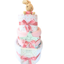 Flopsy Bunny Baby Gift Welcome to The World Baby Girl Gift & New Parents Gift for a New Born Baby Girl Pink 3 Tier Nappy Cake