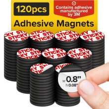 Round Flexible Magnets with Adhesive Backing - (120pcs 0.8"x0.08"/2x0.2cm) Magnetic Dots for Whiteboard, Fridge - Stickers for Planning and Organizat
