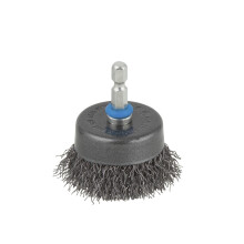 wolfcraft Wire Cup Brush for Drill - 50 mm, 1/4 in Hex Shank, Wire Brush Drill Attachment for Rust Removal, Derusting, Weld Prep on Metal, Wood & Sto