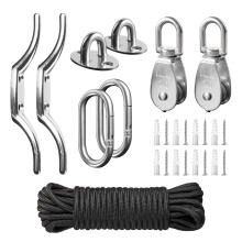 M20 Stainless Steel Washing Line Pulley System Heavy Duty Pulley Wheel Set with 20m/6mm Nylon Rope, Cleat Hooks, 360 Swivel Pulley Block for Indoor