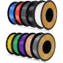 Kingroon PLA+ Filament 1.75mm, PLA Plus 10 Roll Dimensional Accuracy +/- 0.03 mm, 3D Printing Materials 10KG, Black White Grey Red Blue Green Purple