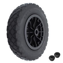 Wheelbarrow Wheel 33cm 13 inch Puncture Proof Flat-Free, 3.50-8 Solid Tyre, Replacement Wheel, Plastic Hub - 25mm & 13mm Bore