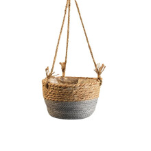 Garden Hanging Planter Macrame Plant Storage Basket Jute Rope Woven Indoor Outdoor Flower Pot Holder Grey L