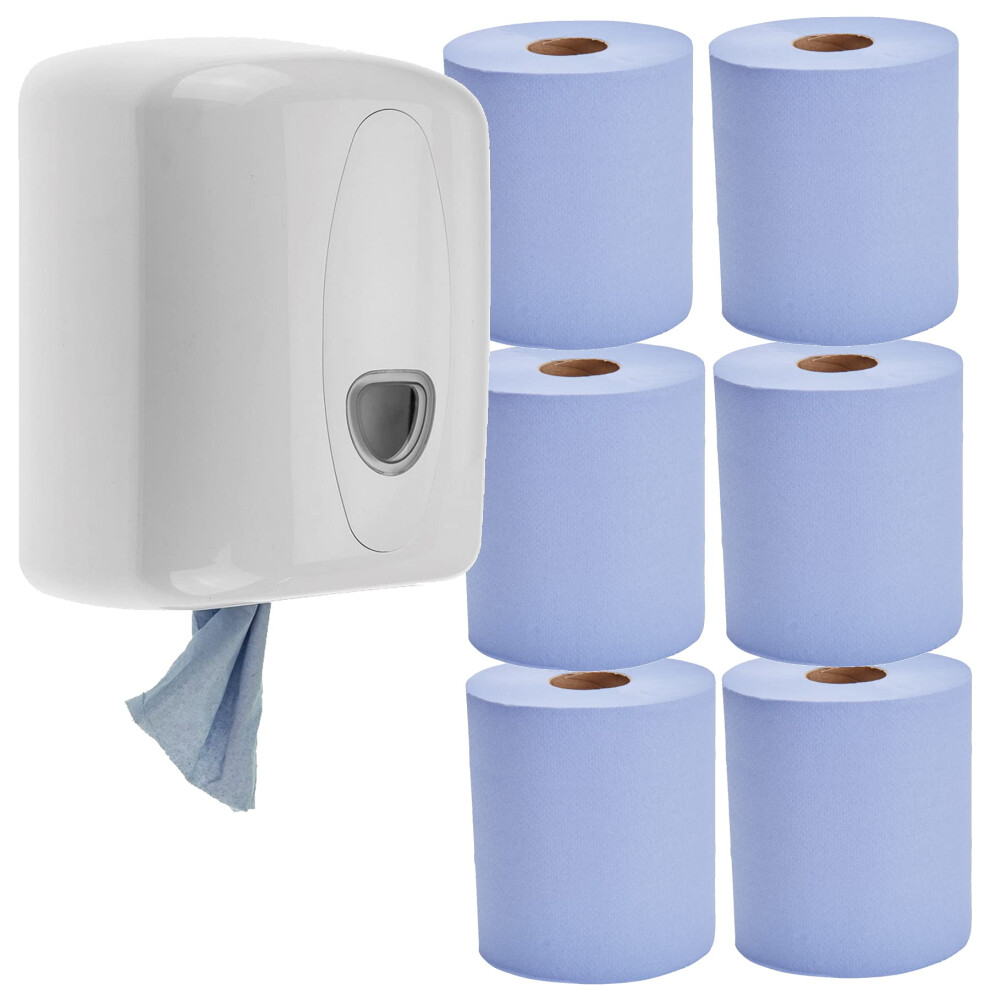 Phoenix Centerfeed Paper Towel Dispenser Wall Mounted – Includes 6 Centre Pull Rolls – Commercial Grade, Hygienic Hands-Free Tissue Dispenser For K White