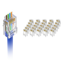 VCE RJ45 Connector Pass Through Cat6 25 Pack, UL Listed Ethernet RJ45 Plug Gold Plated for Cat6/Cat5/Cat5e UTP Solid & Stranded Network Cable