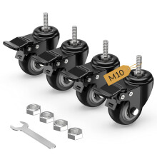 HOLKIE Castor Wheels 50mm Total Locking Stem Castors Set of 4 Heavy Duty, M10 x 1.5 x 25mm (Stem Diameter 10mm, Length 25mm) Threaded Casters with Br