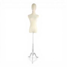 Beige Velvet Female Mannequin Torso with Adjustable Wooden Stand 130–180cm Height, UK Size 8 Dress Form Display Bust 84cm Waist 63cm Hips 83cm for B