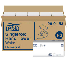 Tork Singlefold Paper Hand Towels White H3, Universal, Economical, 15 x 300 Sheets, 290153