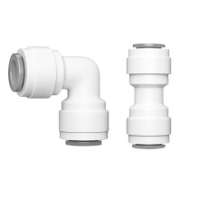 Ctyjia 2 Pcs 3/8" Tube Connect, 3/8" Pushfit Straight Connector, 3/8" Elbow Connector, for RO Reverse Osmosis Systems, Drinking Fountains