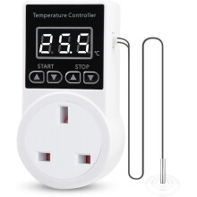 XIEHUZA Digital Thermostat Plug Socket, LCD Screen Temperature Controller with Water Proof Sensor Probe, Heating Cooling Temperature Switch Outlet fo