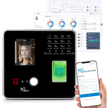 NGTeco Cloud-Based Clocking in Machine, TC1 Time Clocks for Employees with Fingerprint, RFID, PIN, Face Recognition Attendance Machine, For Up to 200