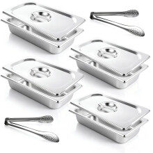 LOLYSIC 4 Pack 1/3 Gastronorm Pans with Lids, 65mm Deep Stainless Steel GN Food Pans for Bain Marie & Steam Tables, Catering Food Containers 32.5 x 1