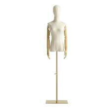 Female Mannequin Dress Shape Torso Display Mannequin Body with Removable Head, Wooden Hands and Gold Adjustable 140 cm - 200 cm Height Standing, for