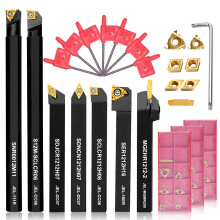 Donken Lathe Turning Holder Tool Set 12mm Indexable Lathe Tools for Grooving, Threading, and Woodturning - Includes 3 Box Carbide Inserts (12 mm | 21