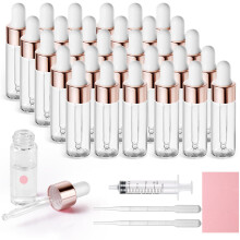 Nadisean 30Pcs Mini Dropper Bottle 3ml, Empty Lab Dropping Bottles, Refillable Pipette Dropper Bottle Rose Gold, Glass Dropper Bottles with 2 Pipette