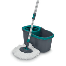 Tower Compact Spin Mop and Bucket Set with 2 Washable Microfibre Mop Heads, Lightweight, Space-Saving Design, 4.5L capacity, Anthracite & Teal, T7690