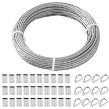 TooTaci 3mm Wire Rope, 30M Stainless Steel Wire Rope Cable with 30pcs Crimping Sleeves & 12pcs Thimbles, Steel Hanging Wire 77 Strands, for Garden F