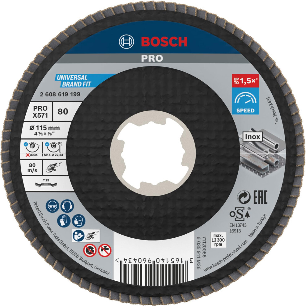 Bosch Professional 1X Angled Flap Disc Best (For Metal, X-Lock, X571, Diameter 115 Mm, Grit Size K80, Accessories For Angle Grinders)