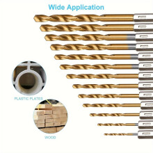 19pcs Titanium-Coated Drill Bit Set with 135 Tip, Hex Shank for Wood, Soft Metal & Plastic (1/16"-1/4") - Quick Change