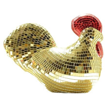 Goldene Spiegelhühnerskulpturen, Statuen, Discokugel, Hahnenform, Heimdekoration, Ornamente, Partyzubehör, Geburtstagsartikel
