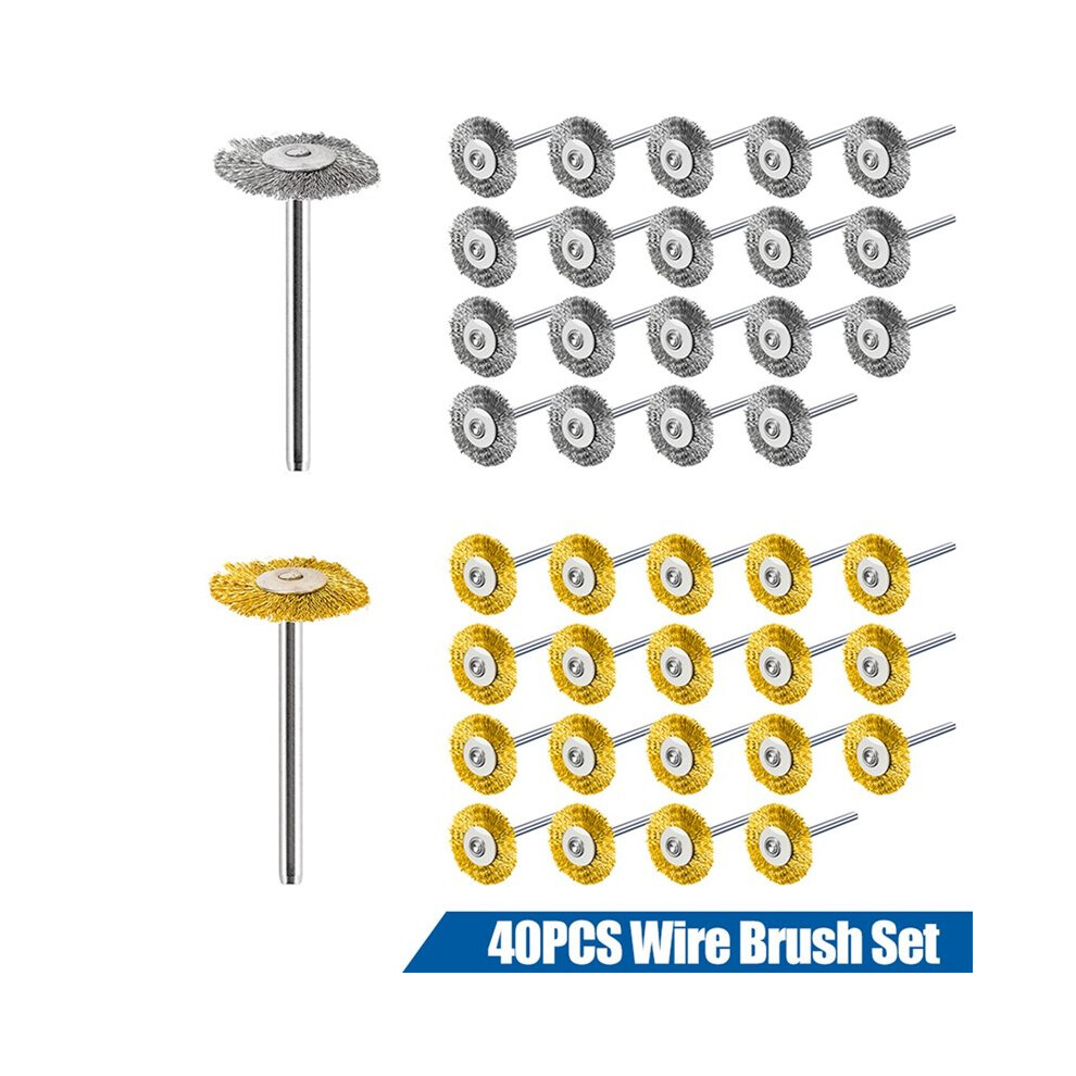 40Pcs Steel Wire Wheels Brass Brush 22Mm Polishing Brushes For Rotary Tools Metal Rust Removal Brush Set 4714260956019