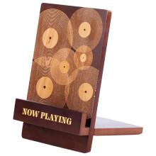 Vinyl Record Stand - Stylish Vinyl Holder & Display for Albums - Premium Classic Wood with Engraved Design