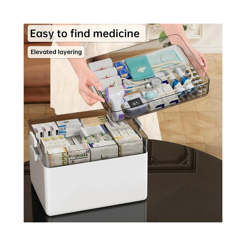 Portable Medication Cabinet with Handle,3-Tier Medications Organizer,Empty First Aid for Home,Box for First Aid Supplies