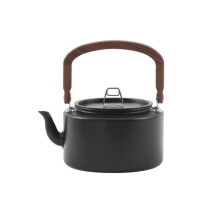 1.2L Camping Kettle Aluminum Alloy with Wooden Handle Portable Outdoor Cooking Pot for Hiking Backpacking Picnic A