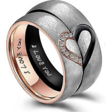 His & Hers Real Love Heart Promise Ring Stainless Steel Couples Wedding Engagement Bands Top Ring, 6mm