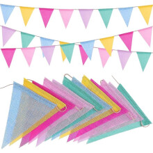 48 Stuks Wimpelvlaggetjes met 4 Jutetouwtjes, Veelkleurige Hangende Driehoekige Vlaggetjes Slinger voor Verjaardagen, Bruiloften en Feesten