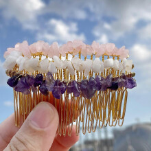 Decorative Hair Side Comb Rose Quartz Women Hair Comb Crystal Hair