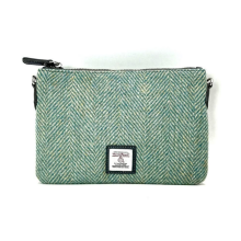 Harris Tweed And Leather Turquoise Herringbone Zip Purse Bag