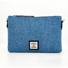Harris Tweed And Leather Sky Blue Zip Purse Bag